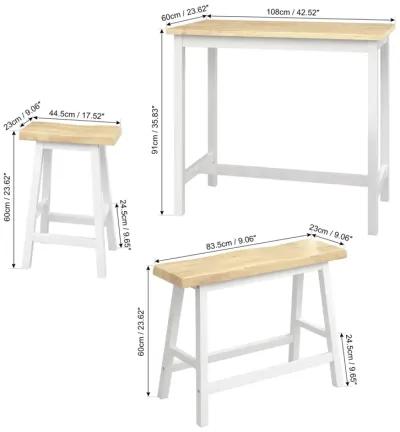 4-Person Wood Dining Set with Bench & Stools