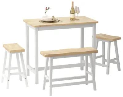 4-Person Wood Dining Set with Bench & Stools