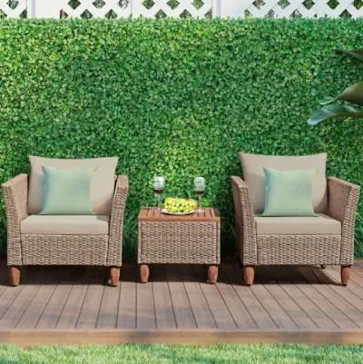 3 Pieces Patio Rattan Furniture Set with Washable Cushion for Yard Porch-Beige