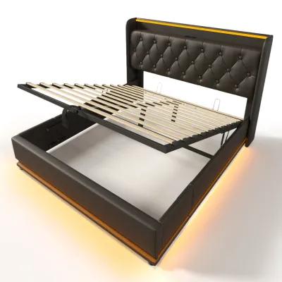 Merax PU Upholstered Bed with Storage and LED