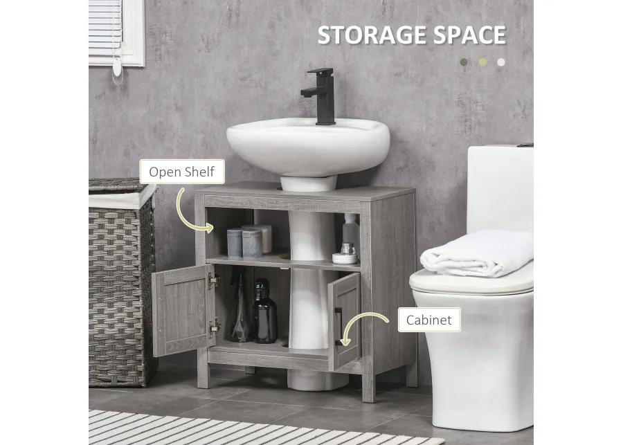 Gray Bathroom Vanity: Under Sink Storage Cabinet with 2 Doors & Shelf