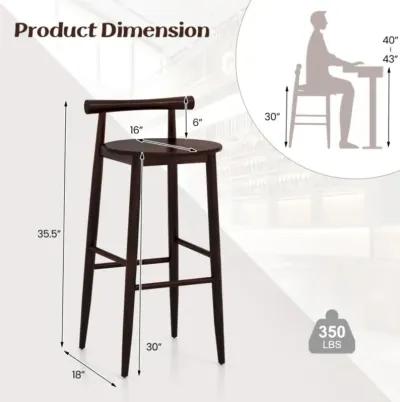 Hivvago Wooden Bar Chair Set of 2 with Backrest and Footrest for Home Restaurant Cafe