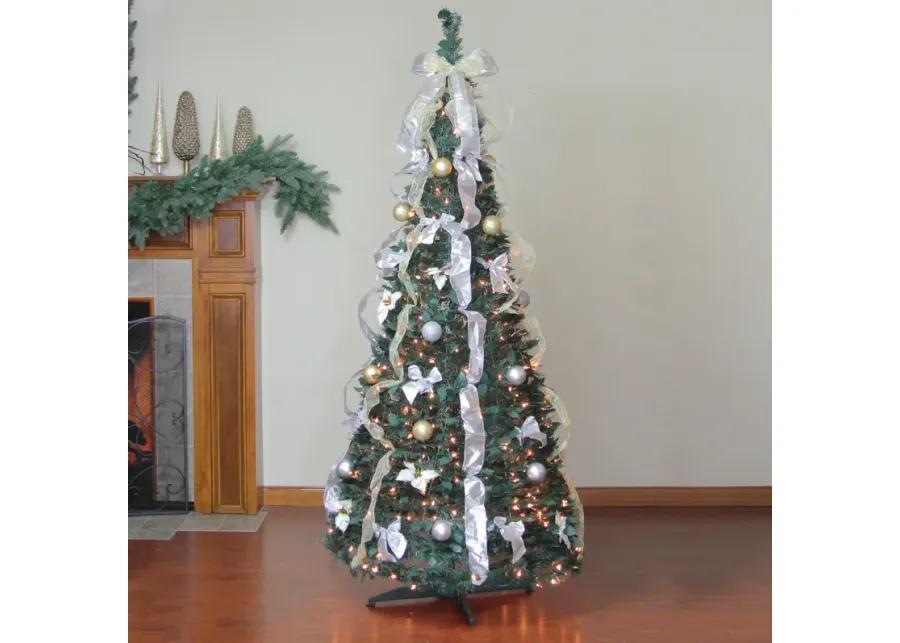 6' Pre-Lit Silver and Gold Pre-Decorated Pop-Up Artificial Christmas Tree  Clear Lights