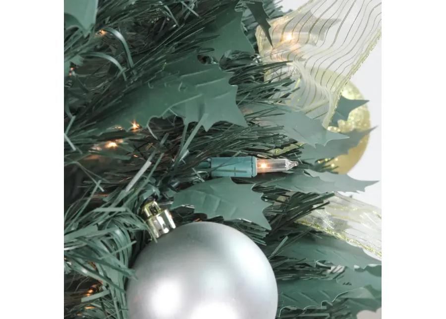 6' Pre-Lit Silver and Gold Pre-Decorated Pop-Up Artificial Christmas Tree  Clear Lights