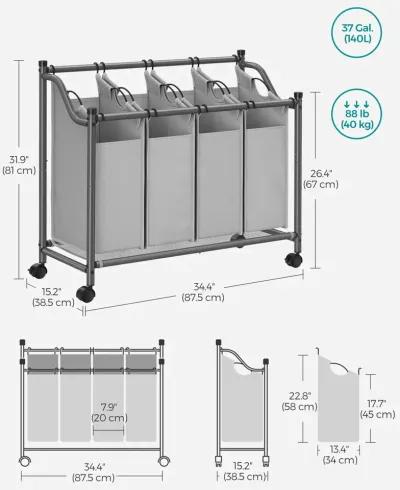 Rolling Laundry Basket with 4 Removable Bags