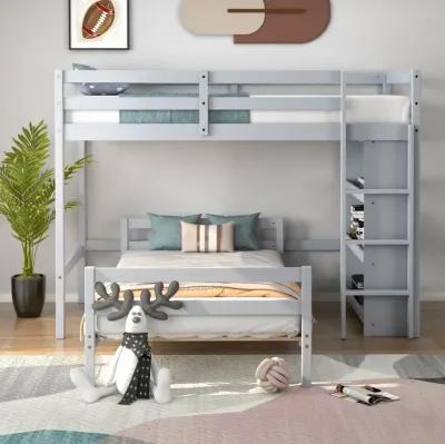 Twin Over Twin Loft Bunk Bed with Bookcase