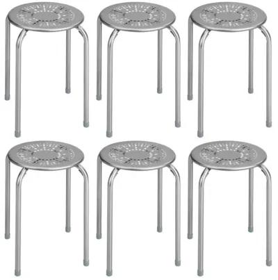 Hivvago Set of 6 Stackable Multifunctional Daisy Design Backless Round Metal Stool Set