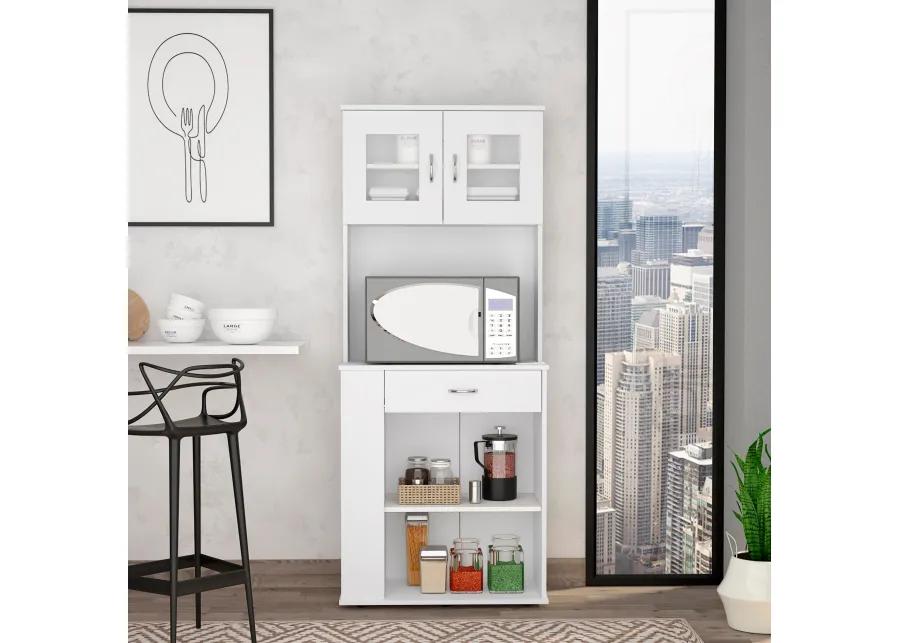 DEPOT E-SHOP Pantry Cabinet 67" H, Two Doors, One Drawer, Two Open Storage Shelves, Two Internal Shelves, Three Open Side Storage Shelves, White