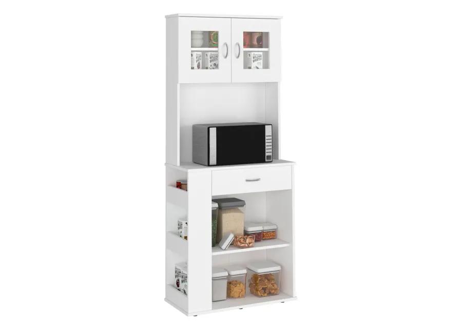 DEPOT E-SHOP Pantry Cabinet 67" H, Two Doors, One Drawer, Two Open Storage Shelves, Two Internal Shelves, Three Open Side Storage Shelves, White