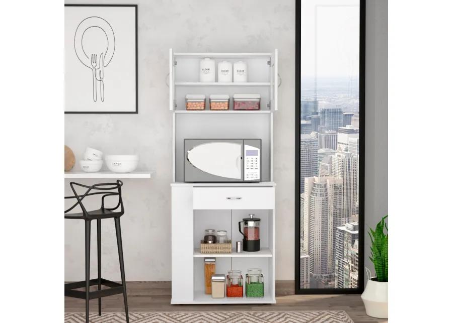 DEPOT E-SHOP Pantry Cabinet 67" H, Two Doors, One Drawer, Two Open Storage Shelves, Two Internal Shelves, Three Open Side Storage Shelves, White