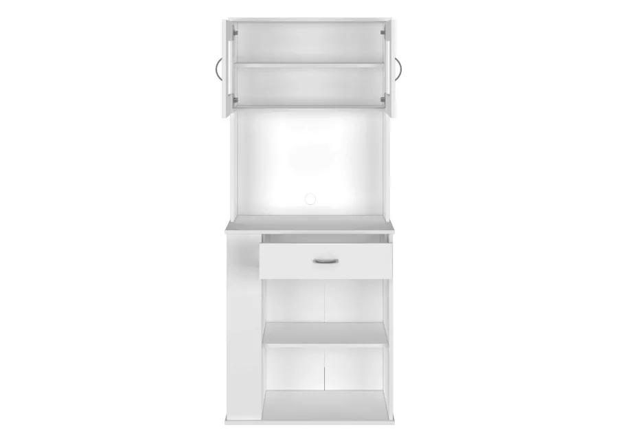 DEPOT E-SHOP Pantry Cabinet 67" H, Two Doors, One Drawer, Two Open Storage Shelves, Two Internal Shelves, Three Open Side Storage Shelves, White