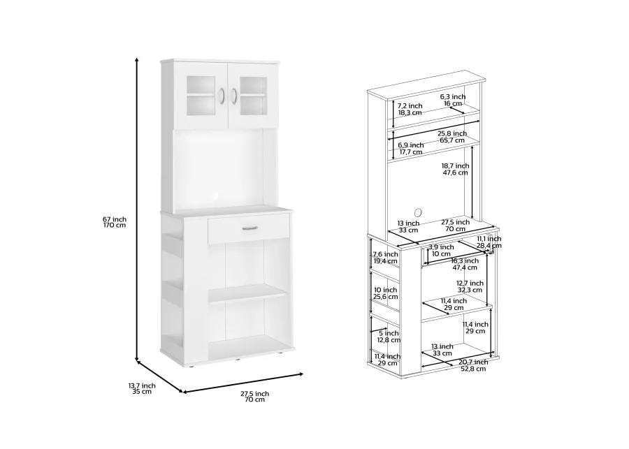 DEPOT E-SHOP Pantry Cabinet 67" H, Two Doors, One Drawer, Two Open Storage Shelves, Two Internal Shelves, Three Open Side Storage Shelves, White