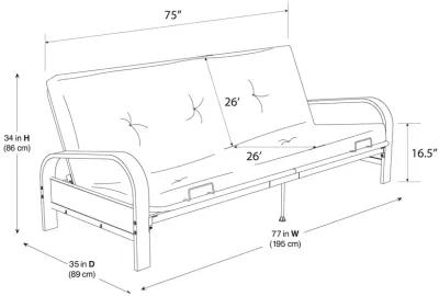 Atwater Living Max Black Metal Arm Full Size Futon Frame with 6" Thermobonded High Density Polyester Fill Herringbone Futon Mattress