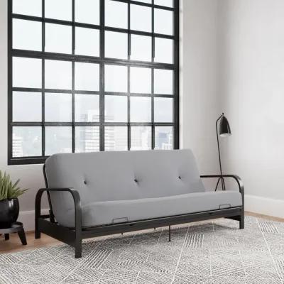 Atwater Living Max Black Metal Arm Full Size Futon Frame with 6" Thermobonded High Density Polyester Fill Herringbone Futon Mattress