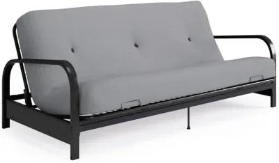 Atwater Living Max Black Metal Arm Full Size Futon Frame with 6" Thermobonded High Density Polyester Fill Herringbone Futon Mattress