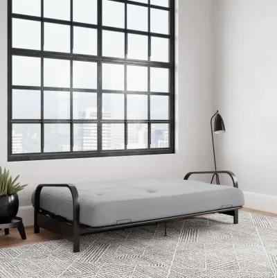 Atwater Living Max Black Metal Arm Full Size Futon Frame with 6" Thermobonded High Density Polyester Fill Herringbone Futon Mattress