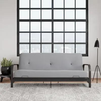 Atwater Living Max Black Metal Arm Full Size Futon Frame with 6" Thermobonded High Density Polyester Fill Herringbone Futon Mattress