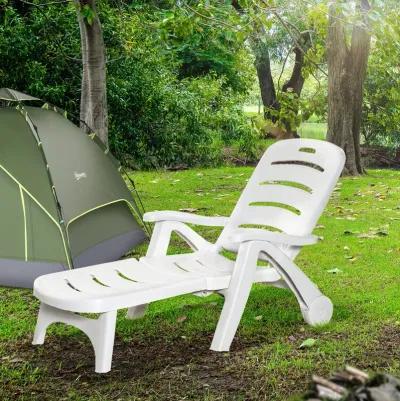 White Outdoor Recliner: 5-Position Folding Chaise Lounge with Wheels