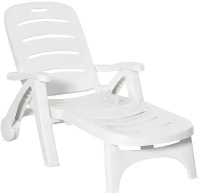 White Outdoor Recliner: 5-Position Folding Chaise Lounge with Wheels