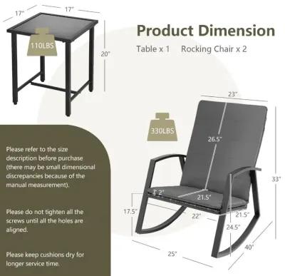 3 Pieces Patio Rattan Rocking Furniture Set