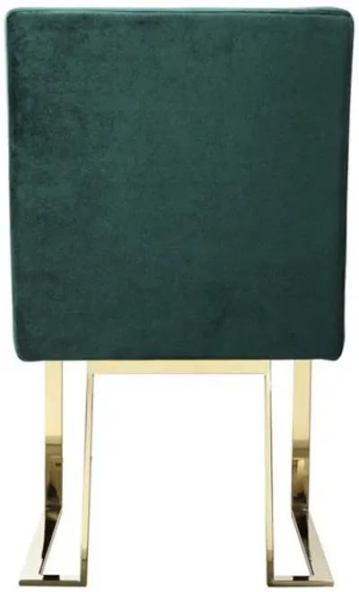 Boly 24 Inch Side Dining Chair Set of 2, Green Velvet, Gold Cantilever - Benzara