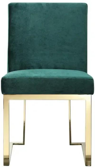 Boly 24 Inch Side Dining Chair Set of 2, Green Velvet, Gold Cantilever - Benzara