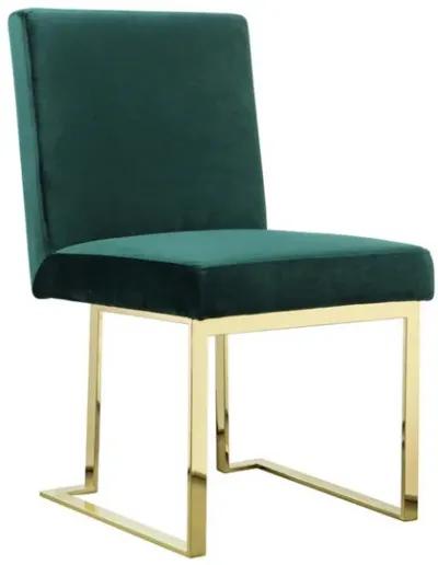 Boly 24 Inch Side Dining Chair Set of 2, Green Velvet, Gold Cantilever - Benzara