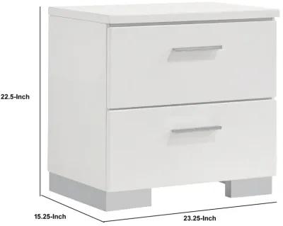 Wooden Nightstand with 2 Drawers and Chrome Metal Legs, White-Benzara