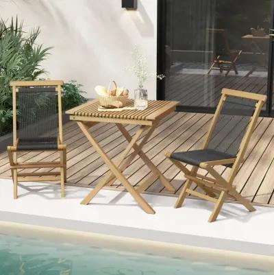 2 Piece Indonesia Teak Patio Folding Chairs with Woven Rope Seat and Back for Porch Backyard Poolside