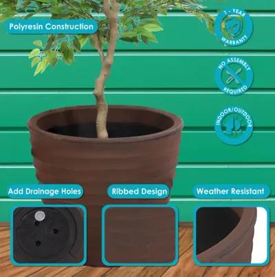 Sunnydaze 16 in Ribbed Polyresin Outdoor Planter - Rust