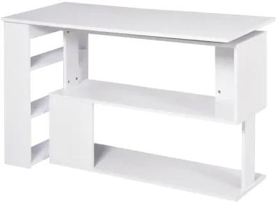 HOMCOM L Shaped Corner Desk, 360 Degree Rotating Home Office Desk with Storage Shelves, Writing Table Workstation, White