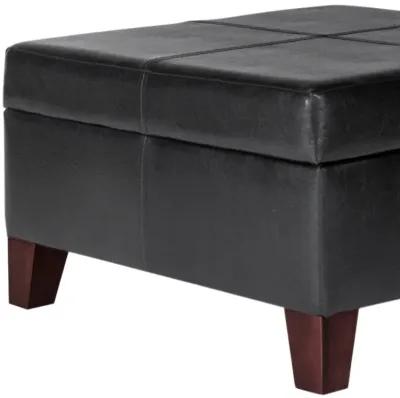 Leatherette Upholstered Wooden Ottoman With Hinged Storage, Black and Brown, Large - Benzara