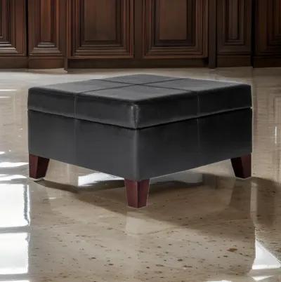 Leatherette Upholstered Wooden Ottoman With Hinged Storage, Black and Brown, Large - Benzara