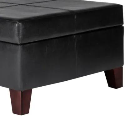 Leatherette Upholstered Wooden Ottoman With Hinged Storage, Black and Brown, Large - Benzara