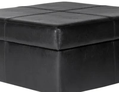 Leatherette Upholstered Wooden Ottoman With Hinged Storage, Black and Brown, Large - Benzara