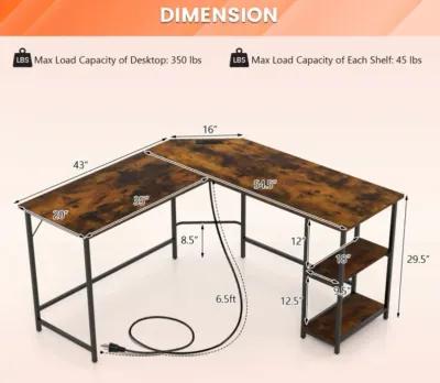 Hivvago L Shaped Computer Desk with 2 Outlets and 2 USB Ports