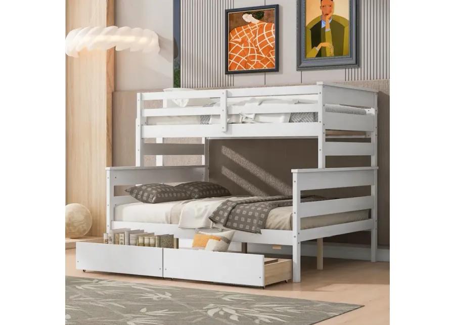 Wood Twin Over Full Bunk Bed With 2 Drawers, White