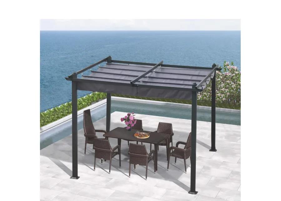 10x10 FT Outdoor Patio Retractable Pergola With Canopy For Gardens, Terrace