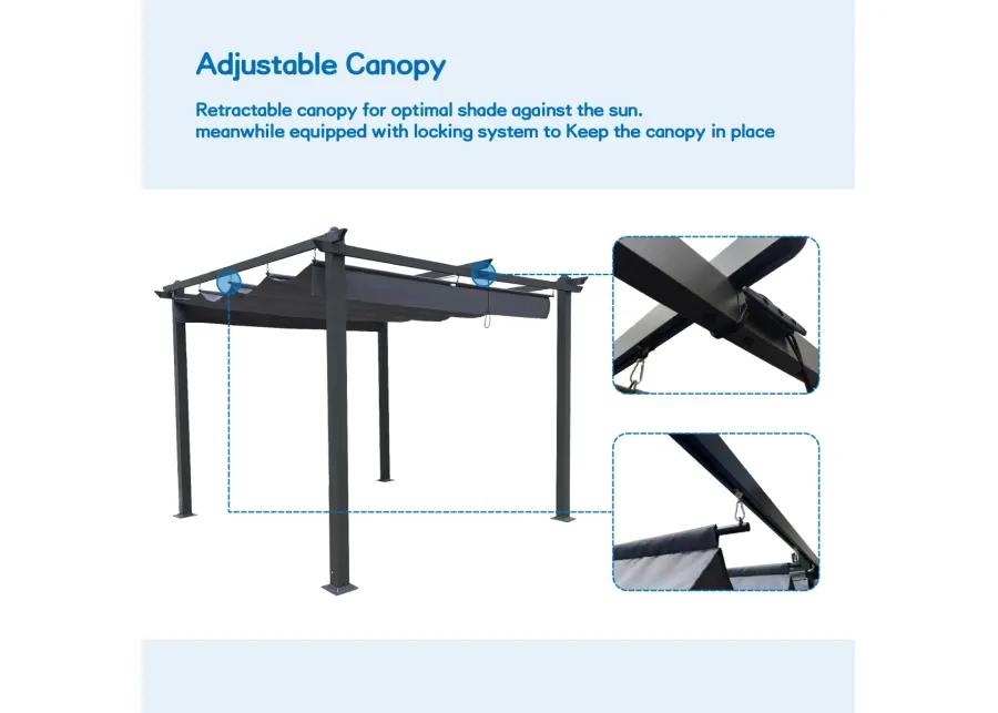 10x10 FT Outdoor Patio Retractable Pergola With Canopy For Gardens, Terrace