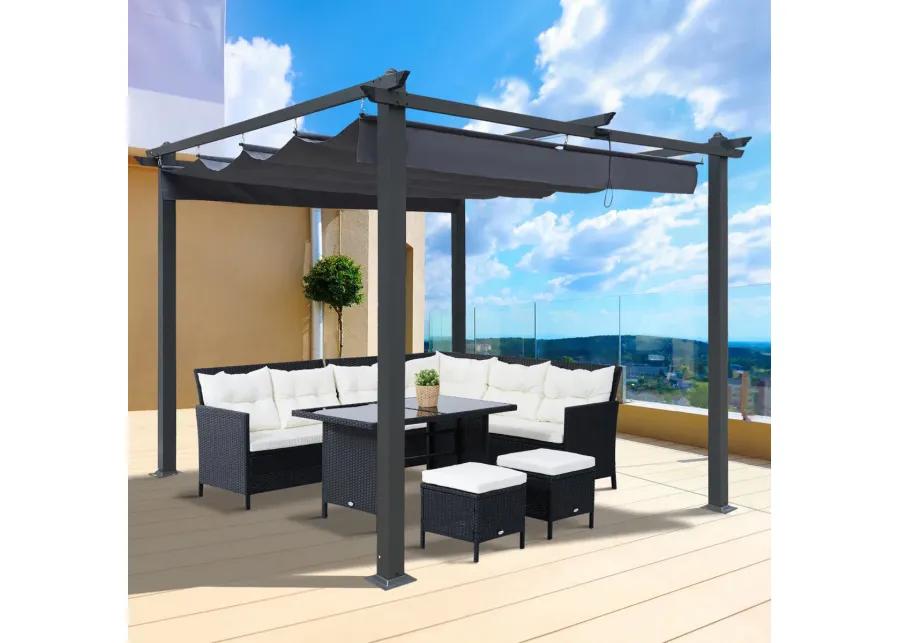 10x10 FT Outdoor Patio Retractable Pergola With Canopy For Gardens, Terrace