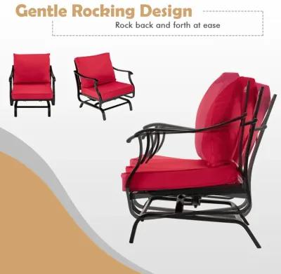 3 Piece Patio Rocking Chair Set with Coffee Table-Red