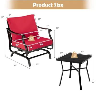 3 Piece Patio Rocking Chair Set with Coffee Table-Red