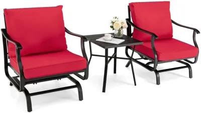 3 Piece Patio Rocking Chair Set with Coffee Table-Red