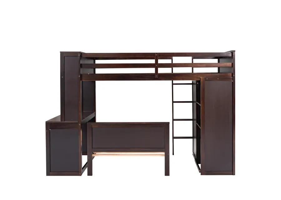 Merax Loft Bed with Storage Shelves and Wardrobe