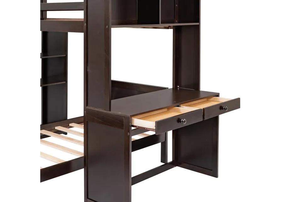 Merax Loft Bed with Storage Shelves and Wardrobe