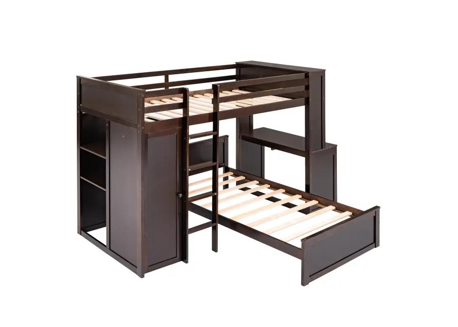 Merax Loft Bed with Storage Shelves and Wardrobe