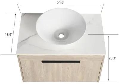 30" Modern Design Float Bathroom Vanity With Ceramic Basin Set