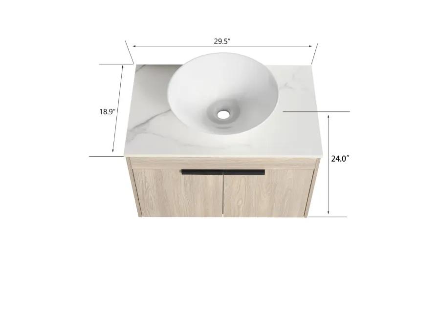 30" Modern Design Float Bathroom Vanity With Ceramic Basin Set