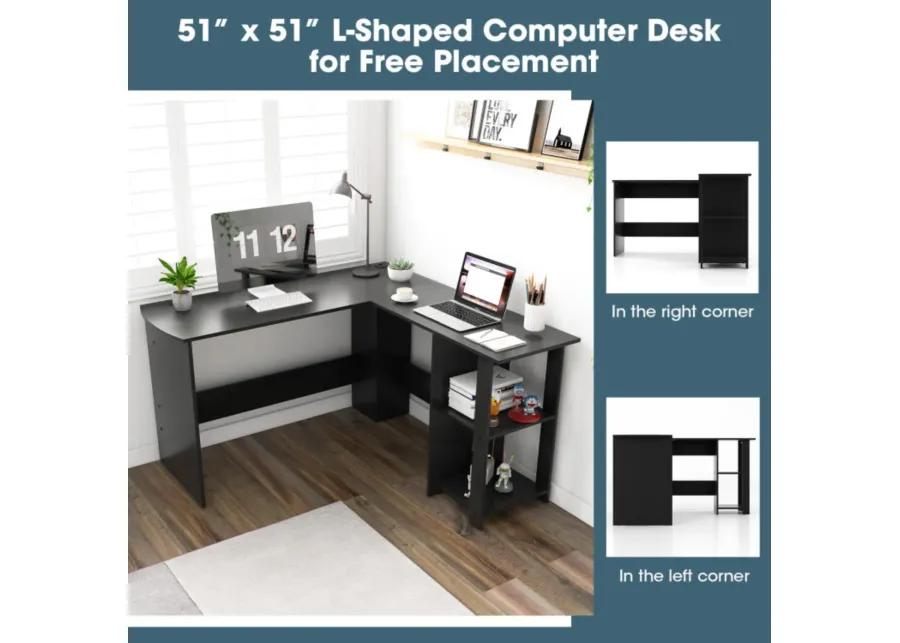 Hivvago Modern L-Shaped Computer Desk with Shelves