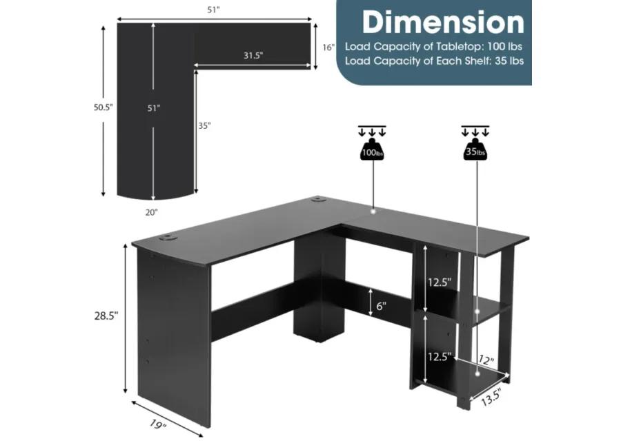 Hivvago Modern L-Shaped Computer Desk with Shelves